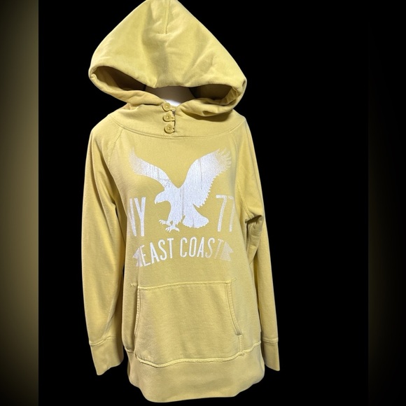 American Eagle Outfitters Yellow Hoodie with White Graphic - Picture 1 of 7